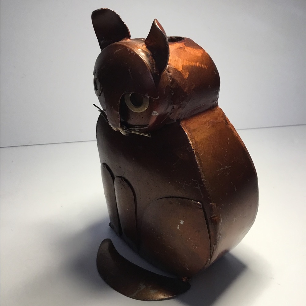 Unique Vintage Indonesian Folk Art Copper Cat Candleholder - Picture 5 of 5
